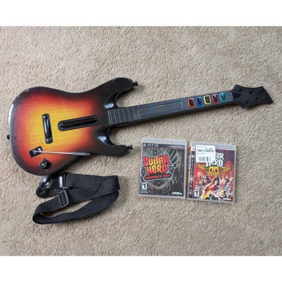Sony PS3 Guitar Hero Controller & Game Bundle NO DONGLE Red Octane Sunburst - Picture 1 of 12